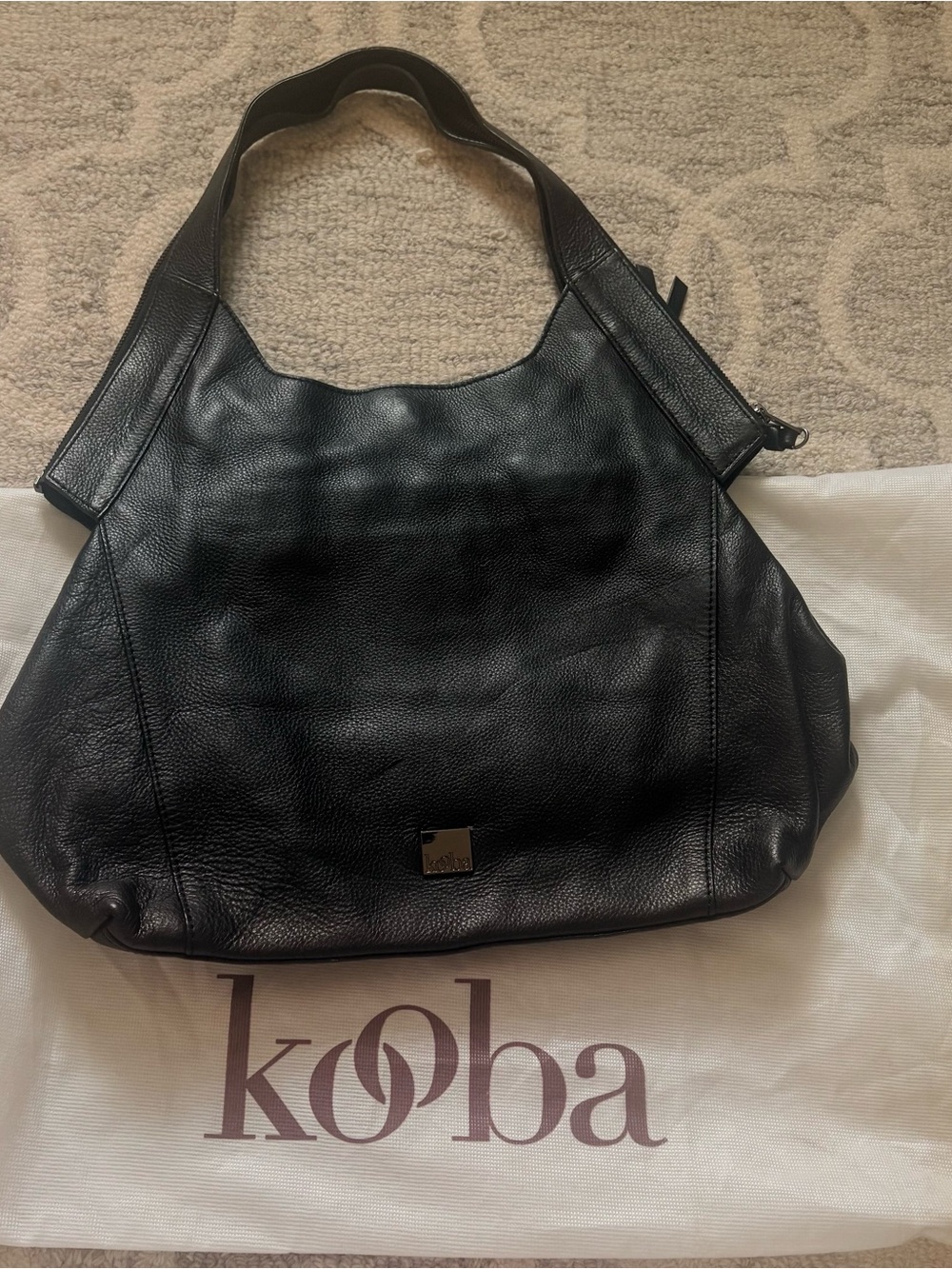 Kooba Oakland Leather Hobo Bag Black Shoulder Bag Double Handle Purse w/dustbag